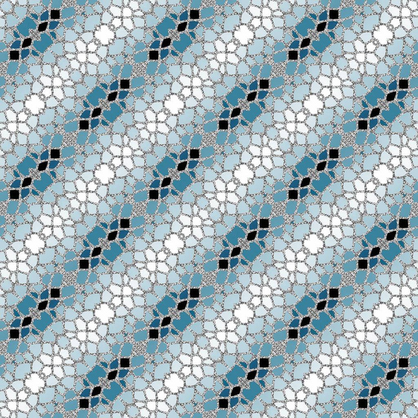 Blue and white mosaic seamless image pattern design wallpaper - Photo, Image