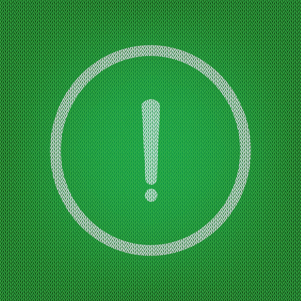 Exclamation mark sign. white icon on the green knitwear or woole - Vector, Image