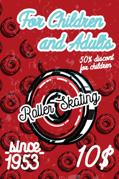 Color vintage roller Skates poster - Vector, Image