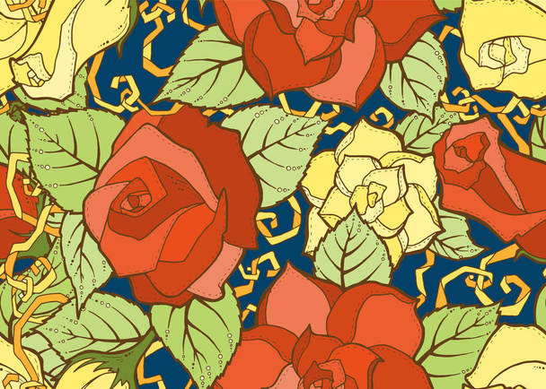 Ornamental seamless ethnic colorful pattern with roses. Floral background can be used for wallpaper, pattern fills, textile, fabric, wrapping, surface textures. - Vector, Imagen