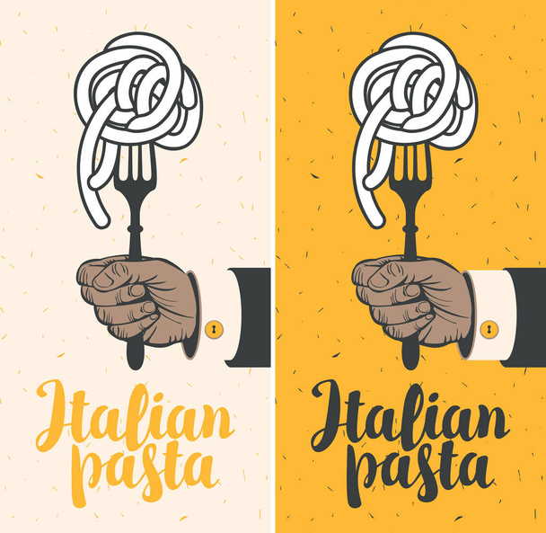 Italian pasta on fork - Vektor, kép