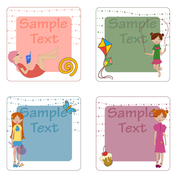 four cool greeting cards - Vector, Image