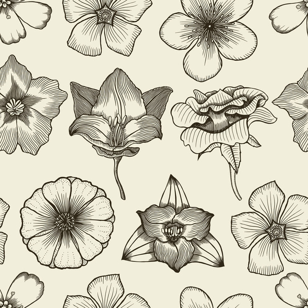 Doodle flowers seamless pattern - Vektor, obrázek