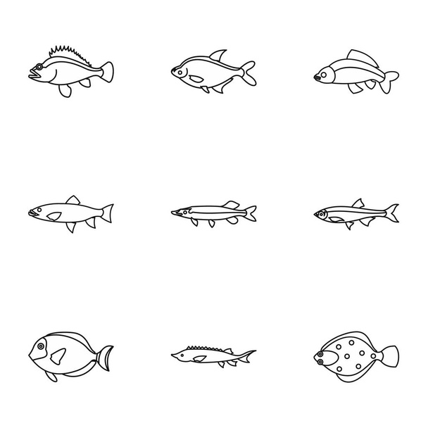 Marine fish icons set, outline style - ベクター画像