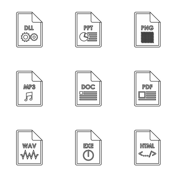 Document types icons set, outline style - Vettoriali, immagini