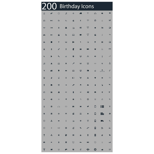 200 誕生日アイコンのセット - ベクター画像