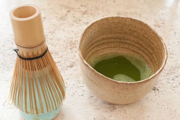 powdered green tea in cu - Photo, Image