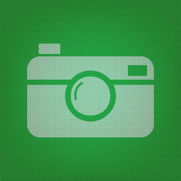 Digital photo camera sign. white icon on the green knitwear or w - Vector, Image