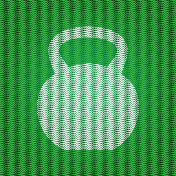 Fitness Dumbbell sign. white icon on the green knitwear or woole - Vector, Image
