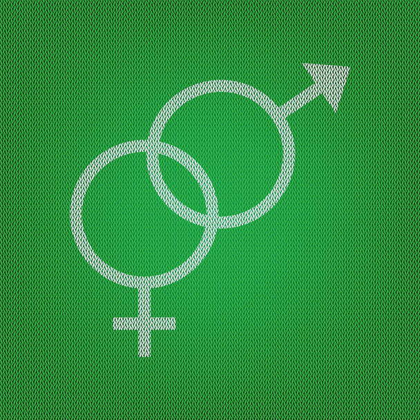 Σημάδι σύμβολο του σεξ. λευκό εικονίδιο στο πράσινο πλεκτά ή μάλλινα θρόμβου - Διάνυσμα, εικόνα