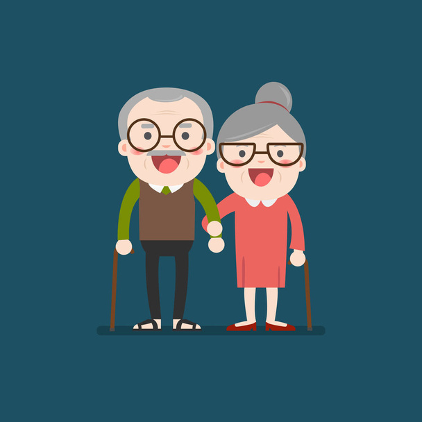 Retired elderly senior age couple in creative flat vector. - Vector, Image
