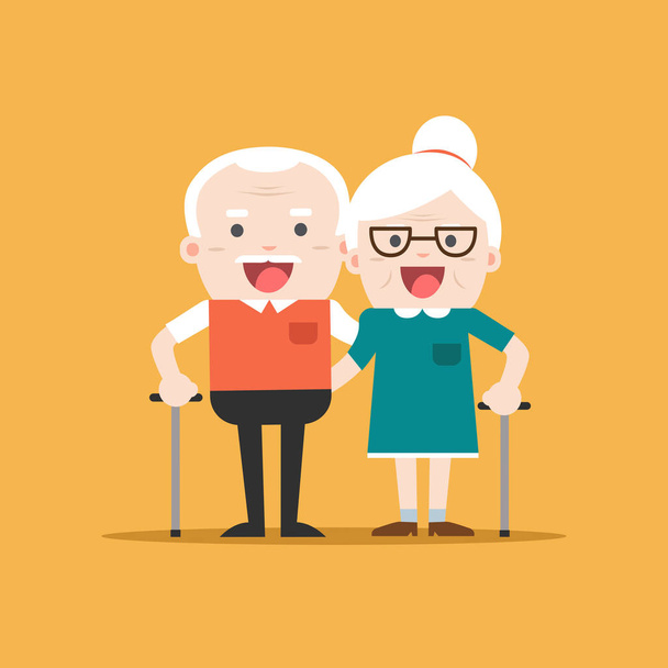 Пенсионеры пожилого возраста в креативной плоской векторной хараке
 - Вектор,изображение