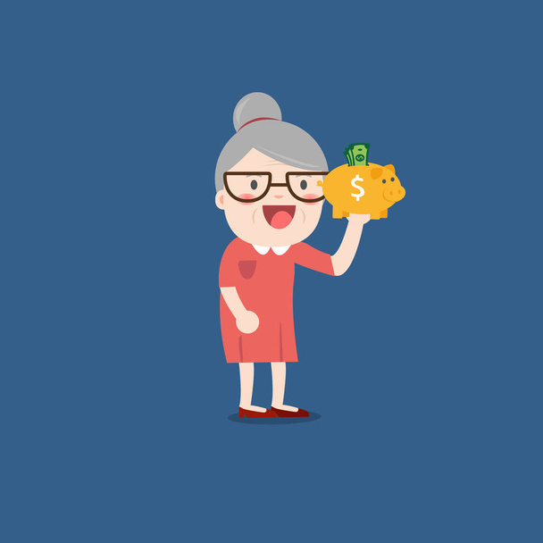isoäiti kultainen säästöpossu, Eläke
 - Vektori, kuva