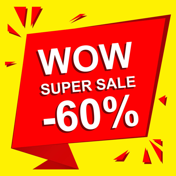 Affiche de vente avec WOW SUPER SALE moins 60 % de texte. Bannière vectorielle publicitaire
 - Vecteur, image