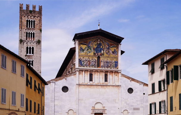 Facade of Basilica San Frediano, Lucca, Tuscany, Italy - Photo, Image
