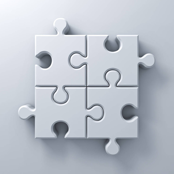 White jigsaw puzzle pieces concept on white wall background with shadow - Photo, Image