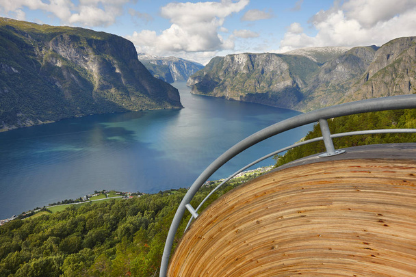 Norwegian fjord landscape. Stegastein viewpoint. Aurland. Visit  - Valokuva, kuva