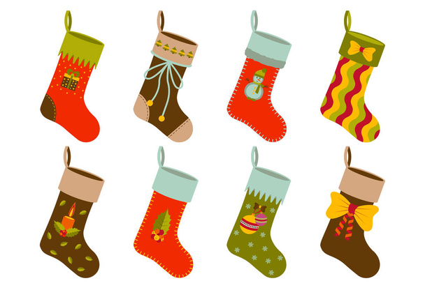 Χριστουγεννιάτικο δώρο κάλτσες σετ με στοιχεία διαφορετικών διακοπών. Εικονογράφηση διάνυσμα. - Διάνυσμα, εικόνα