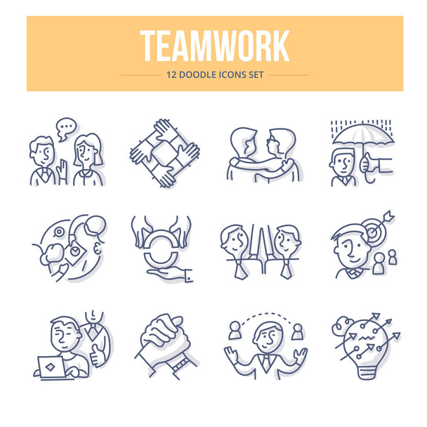 Teamwork Doodle Icons - Vector, Image