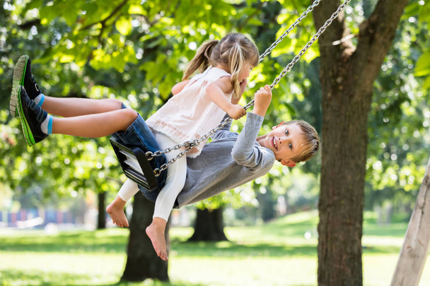 Brother and Sister Enjoying On Swing - Fotografie, Obrázek