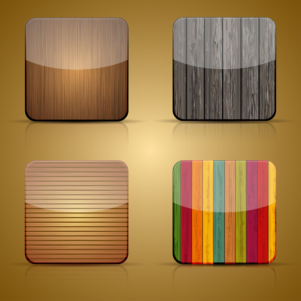 Vector wooden app icon set on brown background. Eps 10 - Wektor, obraz