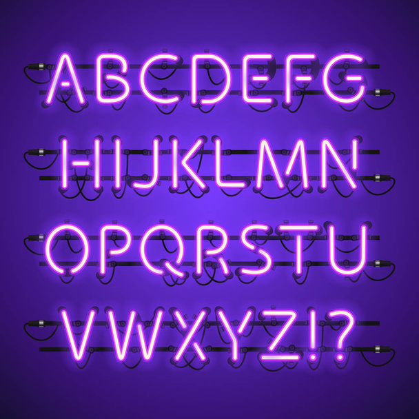 Glowing Neon Violet Alphabet - Vektor, kép