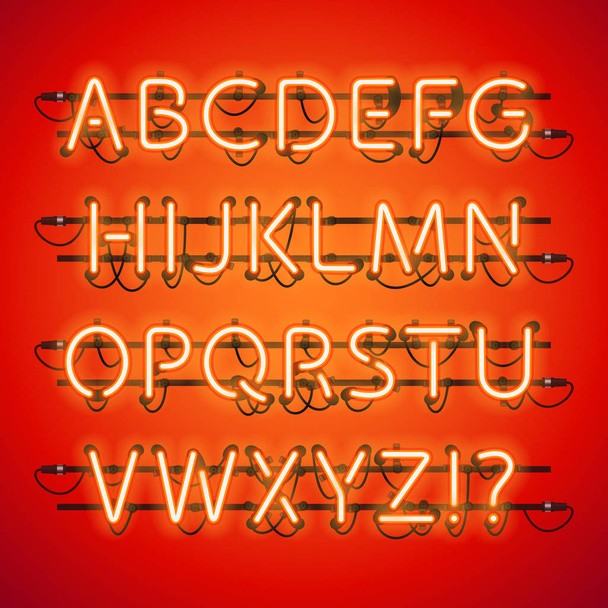 Leuchtendes neonrotes Alphabet - Vektor, Bild