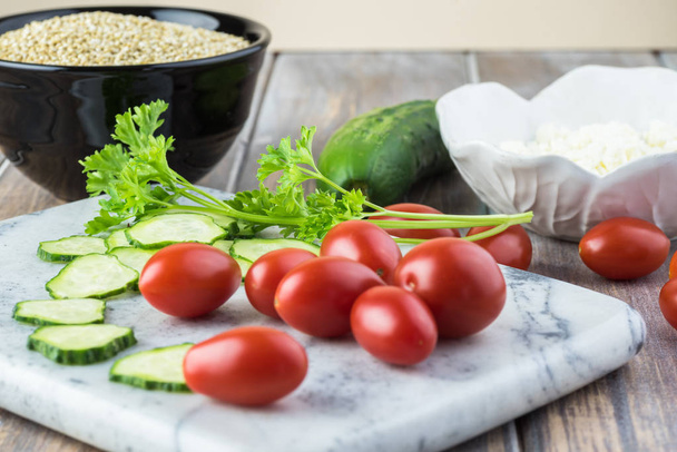 Ingredients for quinoa mediterranean salad. - Photo, image