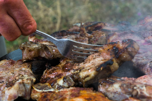Grigliate di carne sui fornelli a legna
 - Foto, immagini