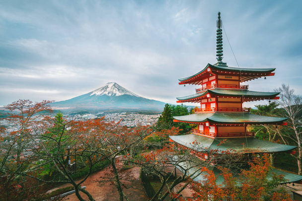 Mount Fuji, Chureito Pagoda in Autumn - Photo, Image
