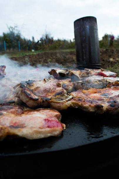 Grillowania mięsa na piec na drewno - Zdjęcie, obraz
