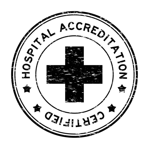 Grunge black hospital accreditation certified round rubber stamp - Vector, Image