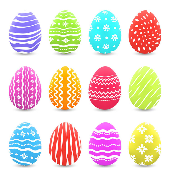 Easter many multicolored ornate eggs with shadows isolated on wh - Foto, immagini