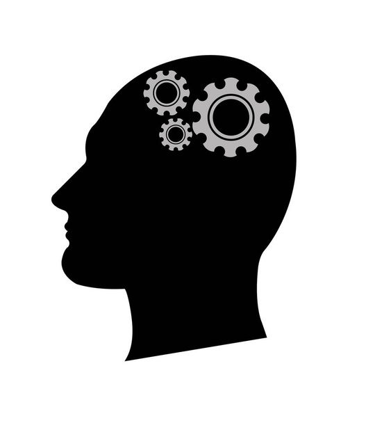 silhouet van man met versnellingen in plaats van de hersenen - Foto, afbeelding