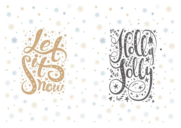 Merry christmas lettering over with snowflakes. Hand drawn text - Вектор, зображення