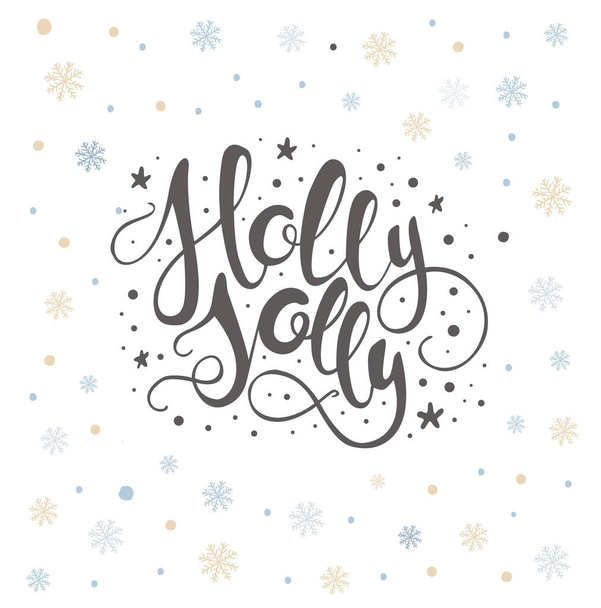 Merry christmas lettering over with snowflakes. Hand drawn text, - Vector, afbeelding