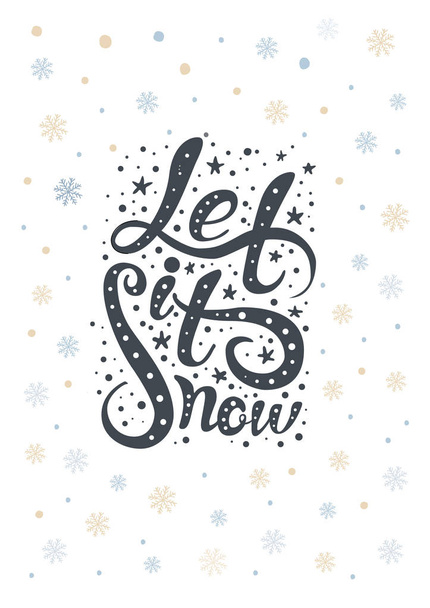 Merry christmas lettering over with snowflakes. Hand drawn text, - Vettoriali, immagini