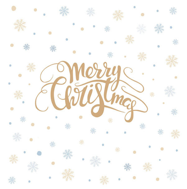 Merry christmas lettering over with snowflakes. Hand drawn text, - ベクター画像