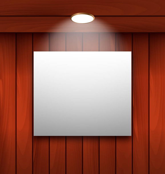 Empty frame on wooden wall lamp illuminated - Foto, Imagen