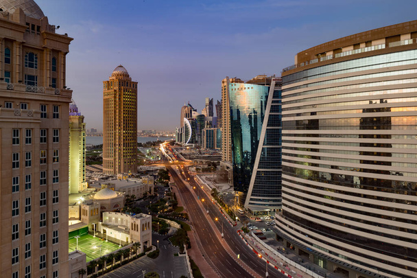 A skyline view of Doha City Center at dusk - Photo, Image