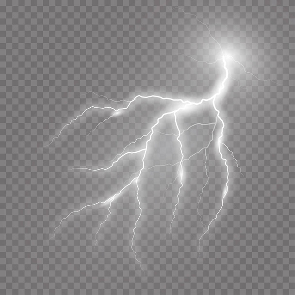 Realistic vector lightning  on checkered background. Bright, electric lightning - Vector, Image