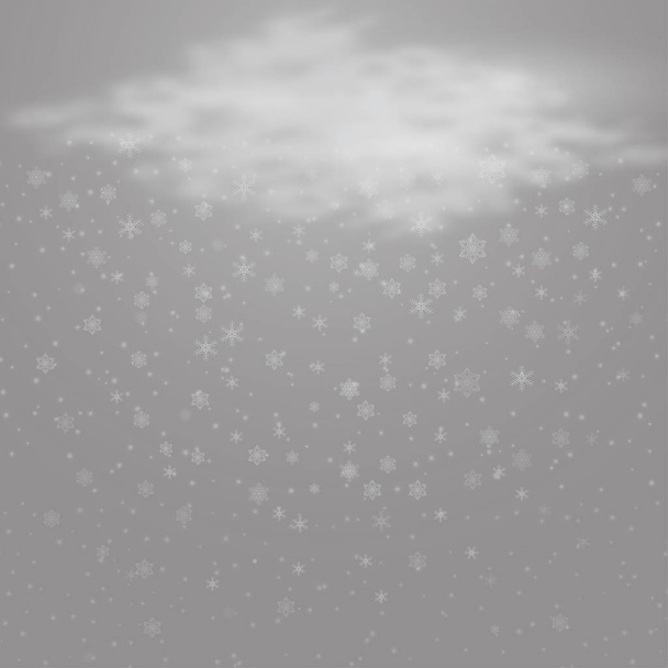 Nieve cayendo de las nubes sobre fondo transparente. Ilustración vectorial - Vector, imagen