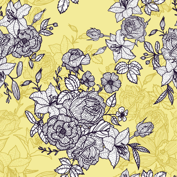 vintage vector floral seamless pattern - Vector, Imagen
