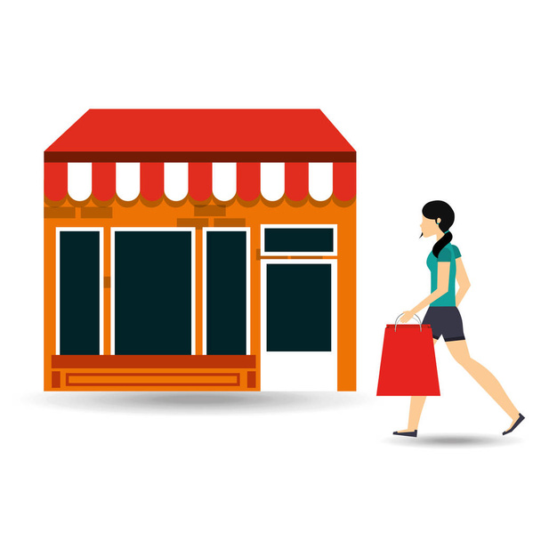 Frau zu Fuß Tasche einkaufen - Vektor, Bild