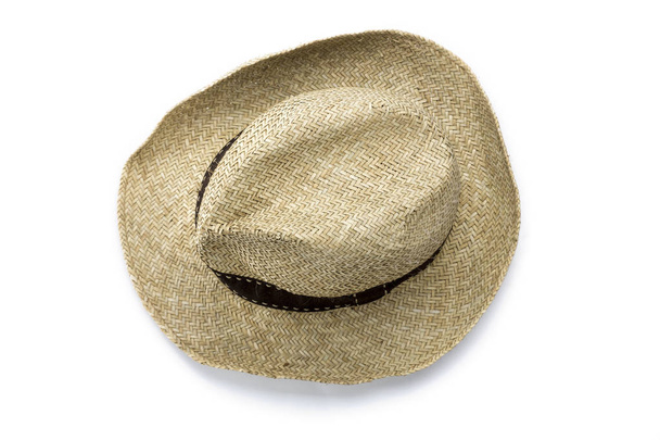 straw hat seen from above, isolated on white - Photo, Image