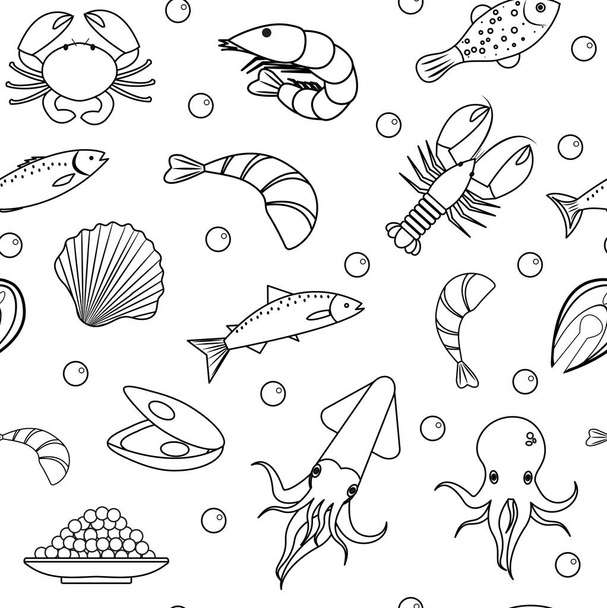 Meeresleben nahtlose Muster. Unterwasser endlosen Hintergrund, Textur. Handzeichnung, Skizze, Linie, Kritzelstil. Vektorillustration - Vektor, Bild