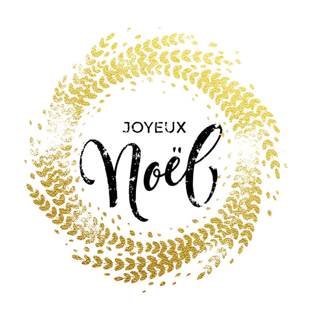 French Merry Christmas Joyeux Noel golden glitter decoration wreath - Vetor, Imagem
