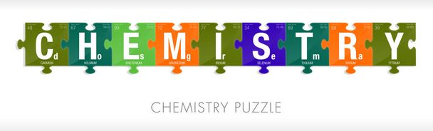Chemie-Wort aus Symbolen des Periodensystems der Elemente in Form von Puzzleteilen - Vektorbild - Vektor, Bild