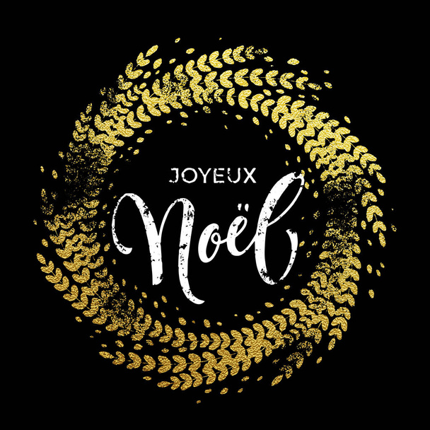 Francouzské Merry Christmas Joyeux Noel zlaté třpytky dekorace věnec - Vektor, obrázek