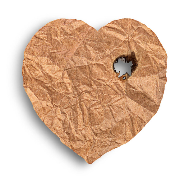 Scorched crumpled paper heart - Photo, Image